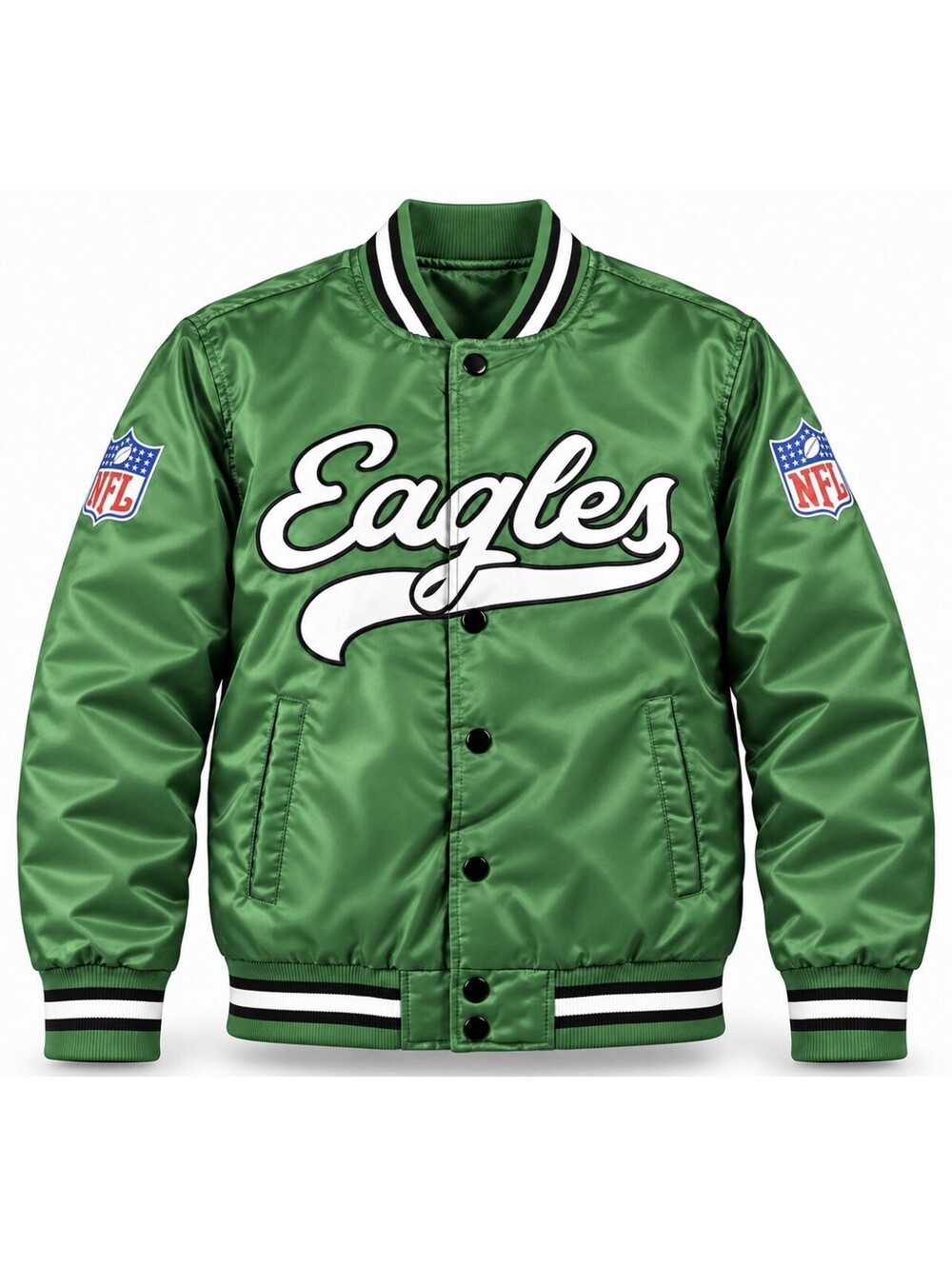 NFL Team Apparel Philadelphia Eagles Green Satin Bomber Jacket Men’s Medium NWT